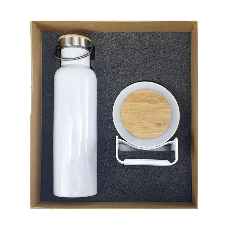 WGS-18 - Natural Cardboard Gift Box With  Stainless Steel Bottle With Bamboo Lid